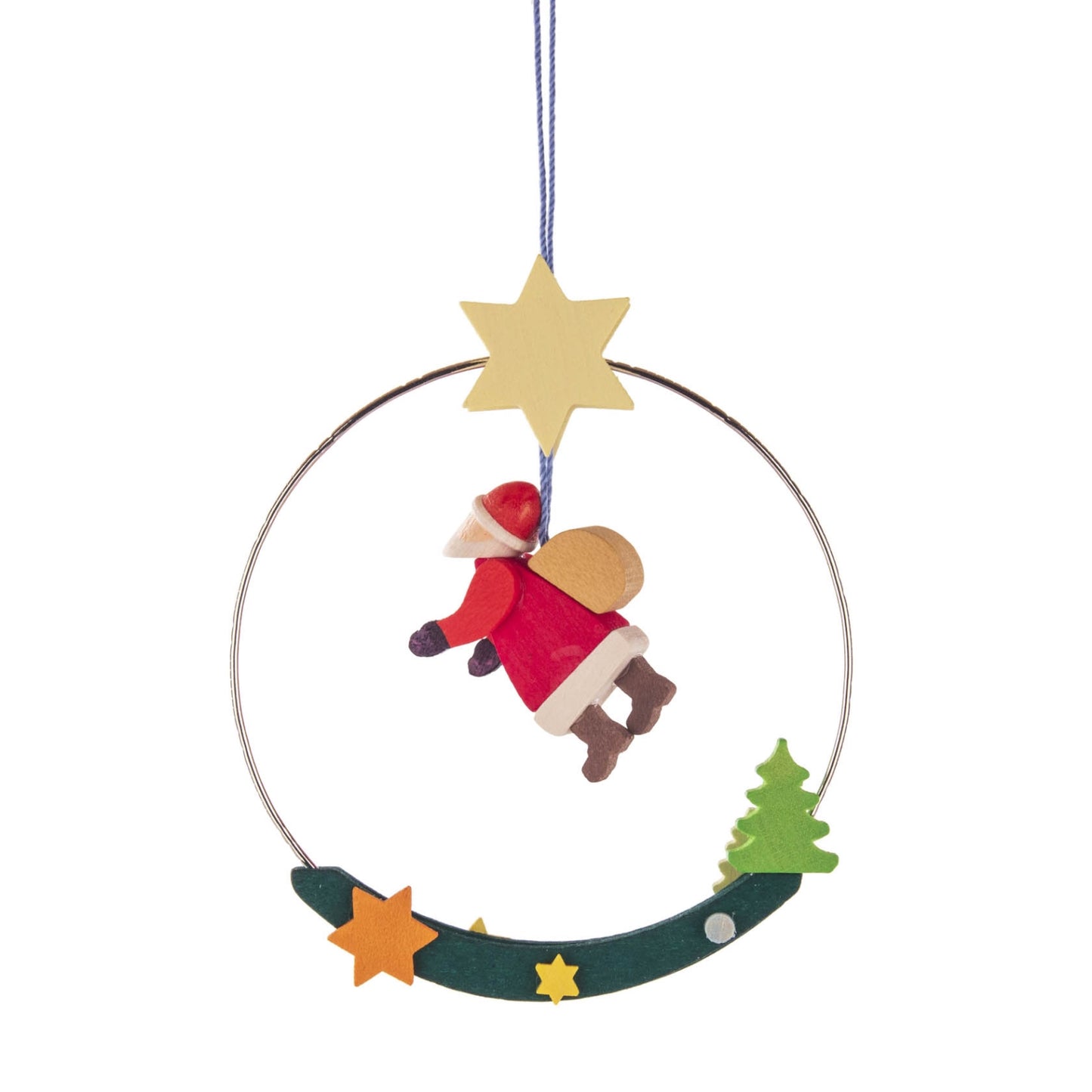 Pinnacle Peak Trading German Wood Santa Claus Ring Ornament 3 In Made in Germany