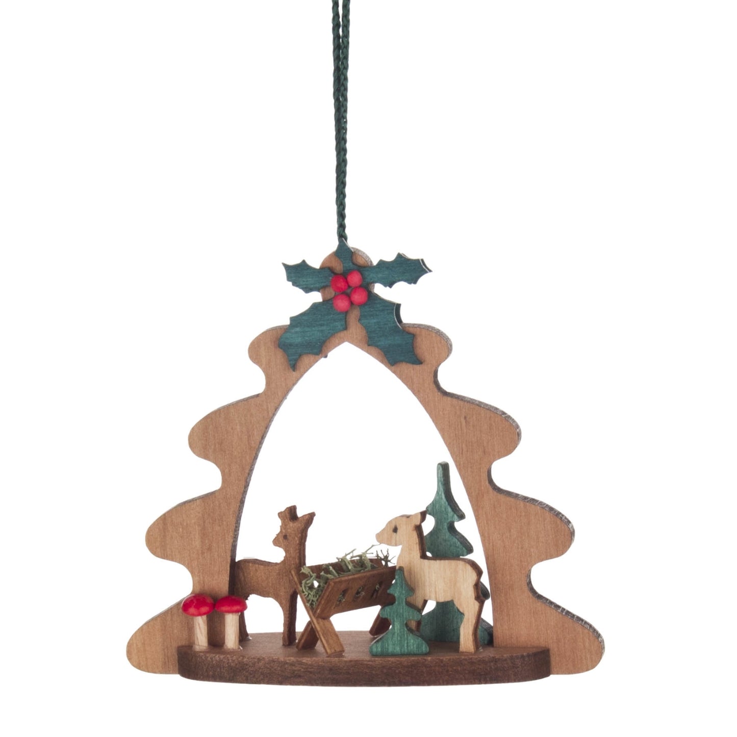 Pinnacle Peak Trading German Wood Deer Feeding Ornament 2.7 Inch Made in Germany