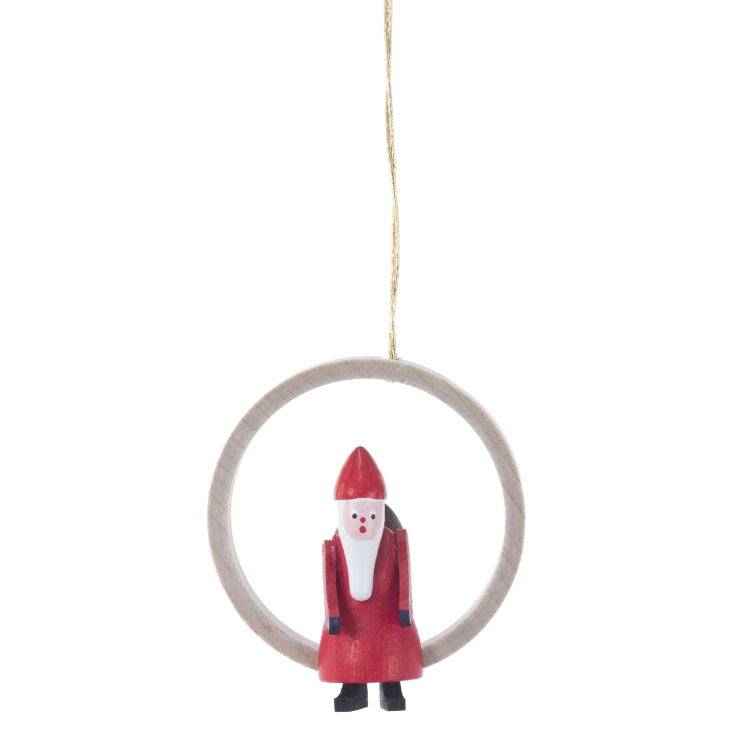 Pinnacle Peak Trading German Wood Santa sitting in Ring Ornament 1.9 Inch
