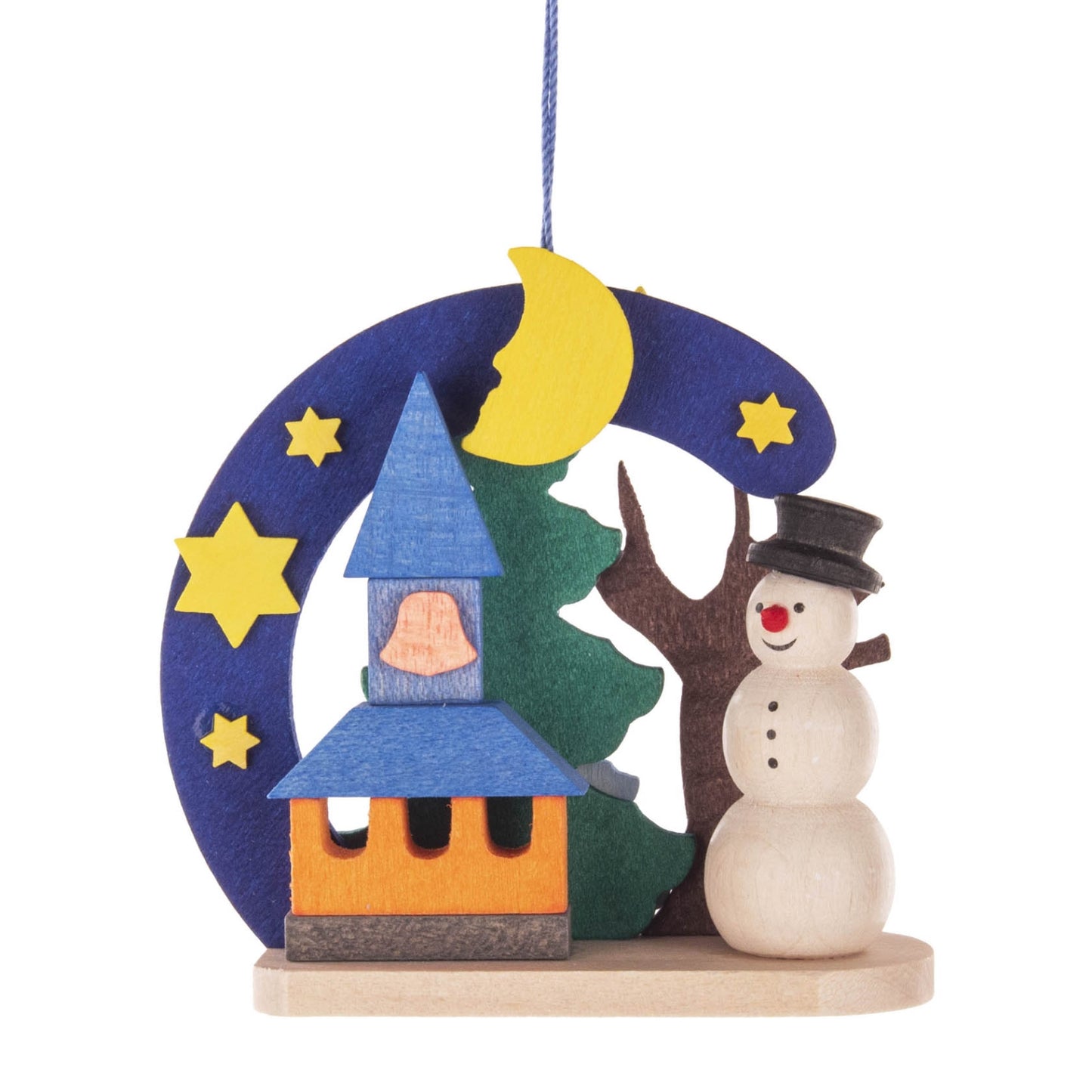 Pinnacle Peak Trading German Wood Snowman with Church Ornament 2.7 Inch