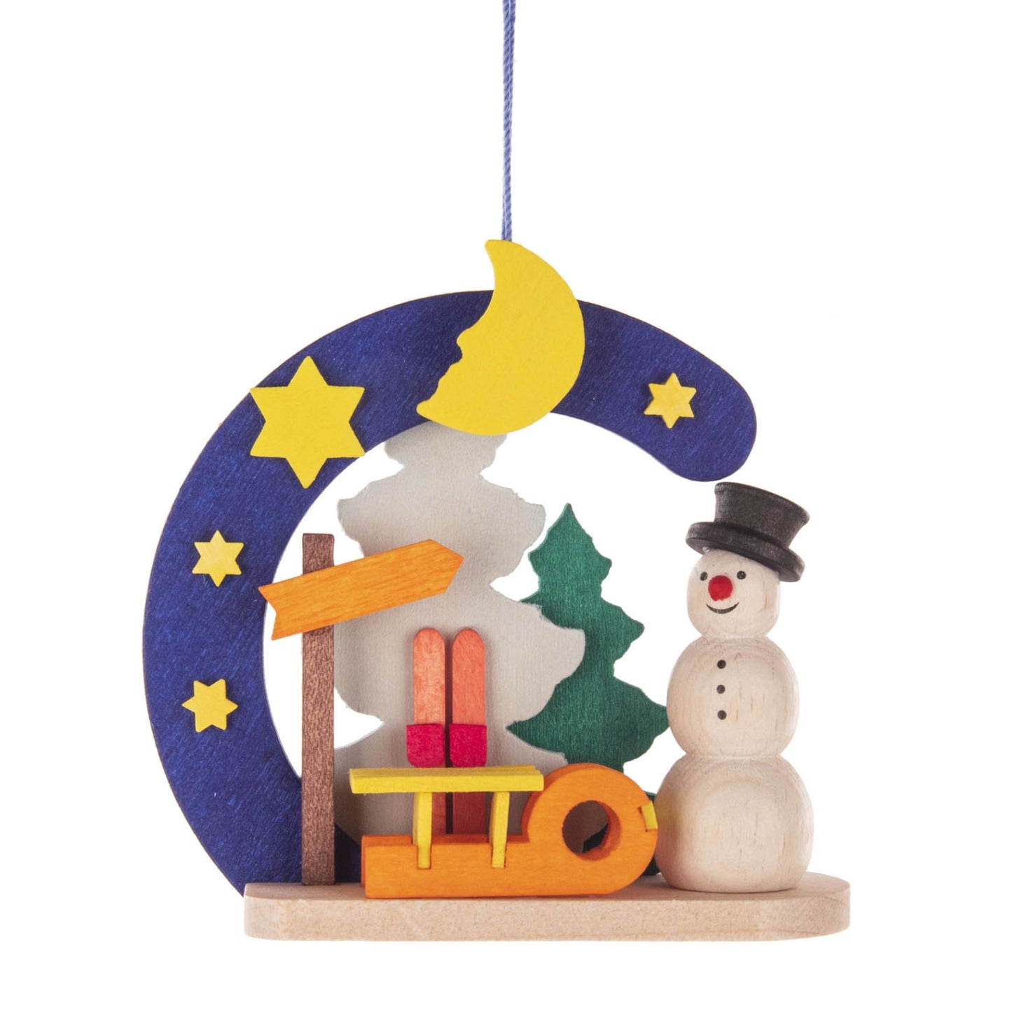 Pinnacle Peak Trading German Wood Colorful Snowman with Sled Ornament 2.7 Inch