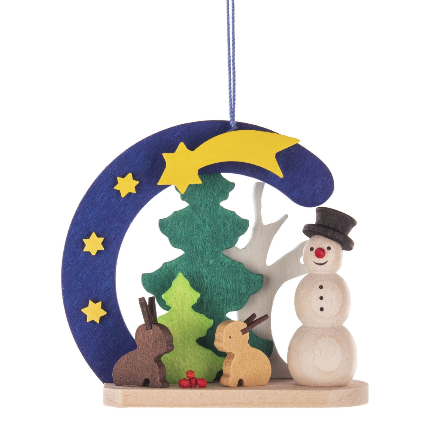 Pinnacle Peak Trading German Wood Snowman with Rabbits Ornament 2.7 Inch