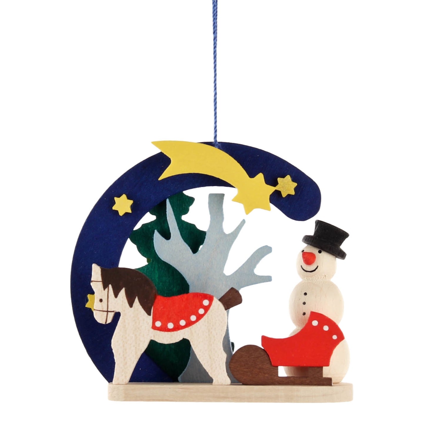 Pinnacle Peak Trading German Wood Snowman with Horse Ornament 2 In Natural Color