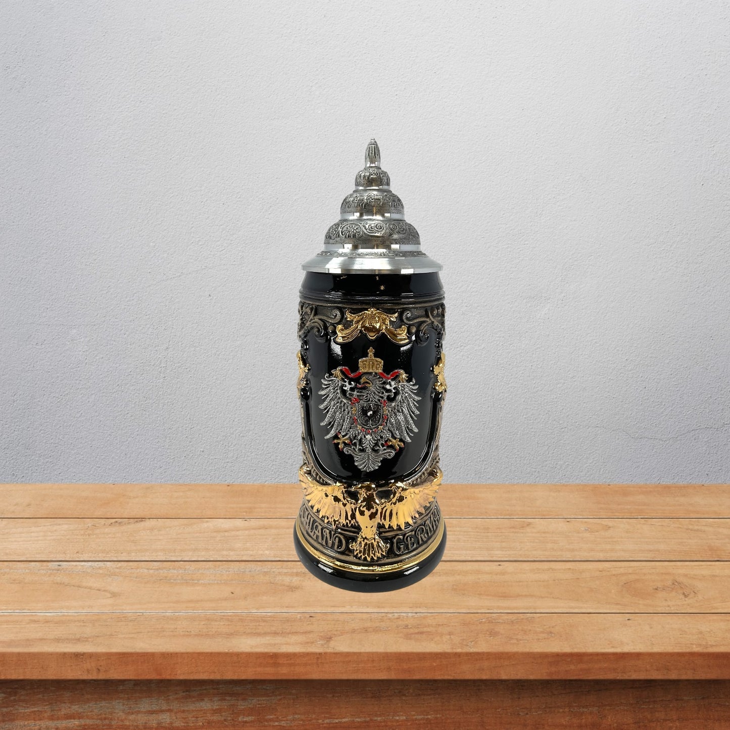 Pinnacle Peak Trading LE German State Crests with Pewter Eagle Decal and Golden Eagle Handle German Beer Stein .75 Liter by King Werk