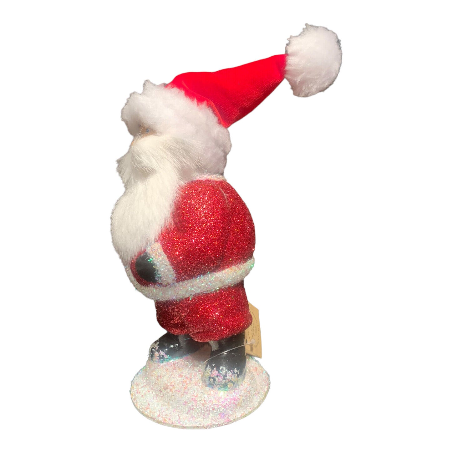 Ino Schaller Red Glitter Santa with Hat and Beard German Paper Mache 9 Inch