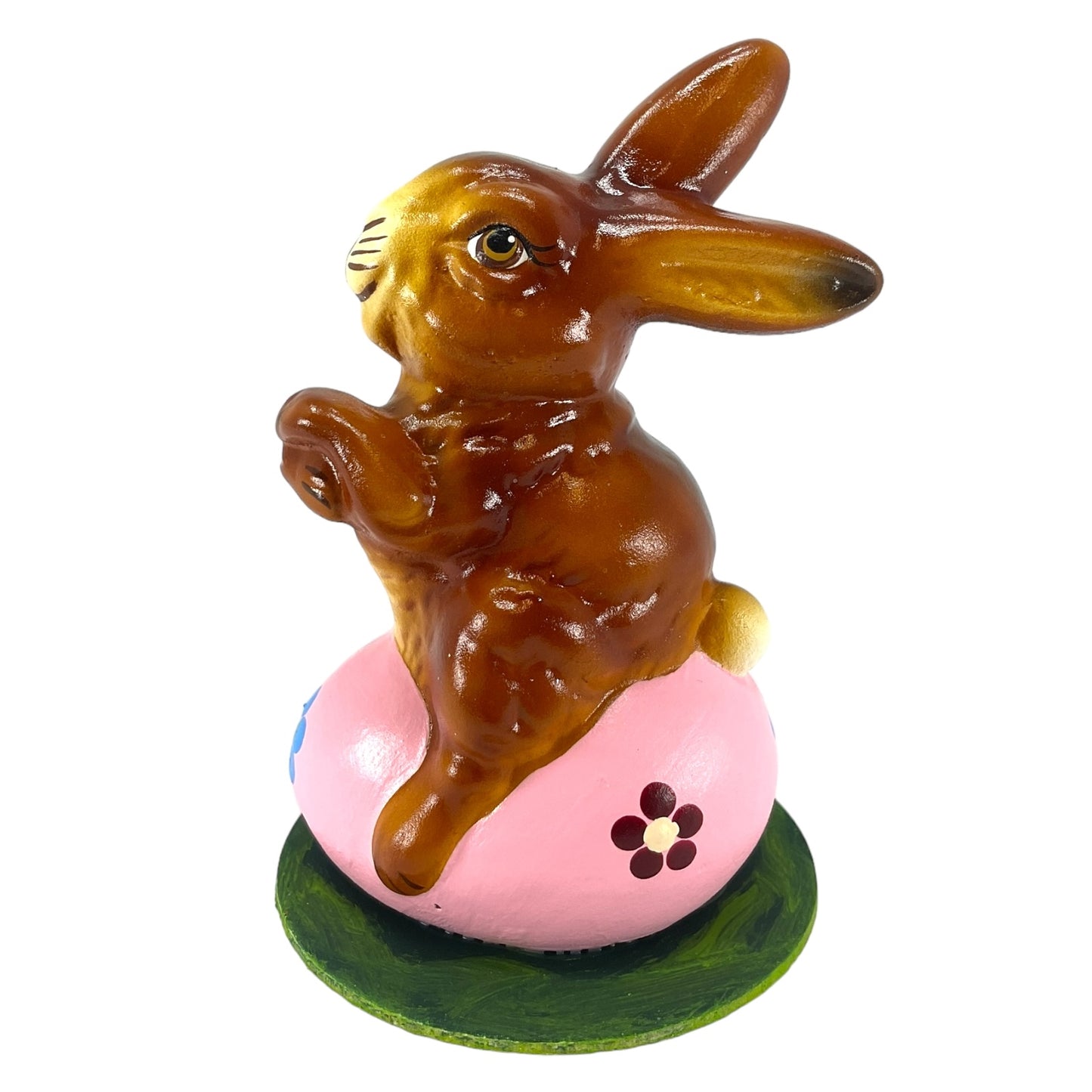 Pinnacle Peak Trading Ino Schaller Easter Bunny Rabbit on Pink Egg German Paper Mache 4.25 inch