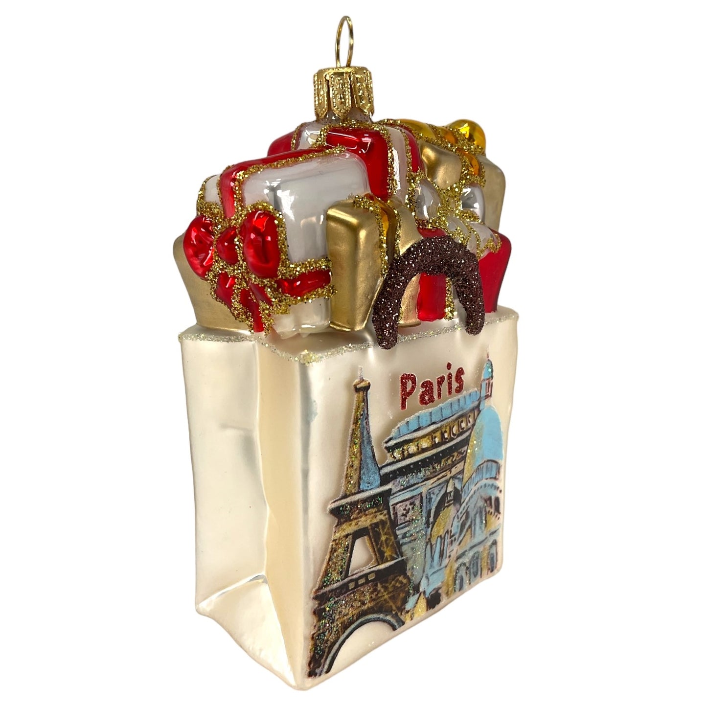 Pinnacle Peak Trading Paris France Shopping Bag Polish Glass Christmas Ornament Travel Decoration
