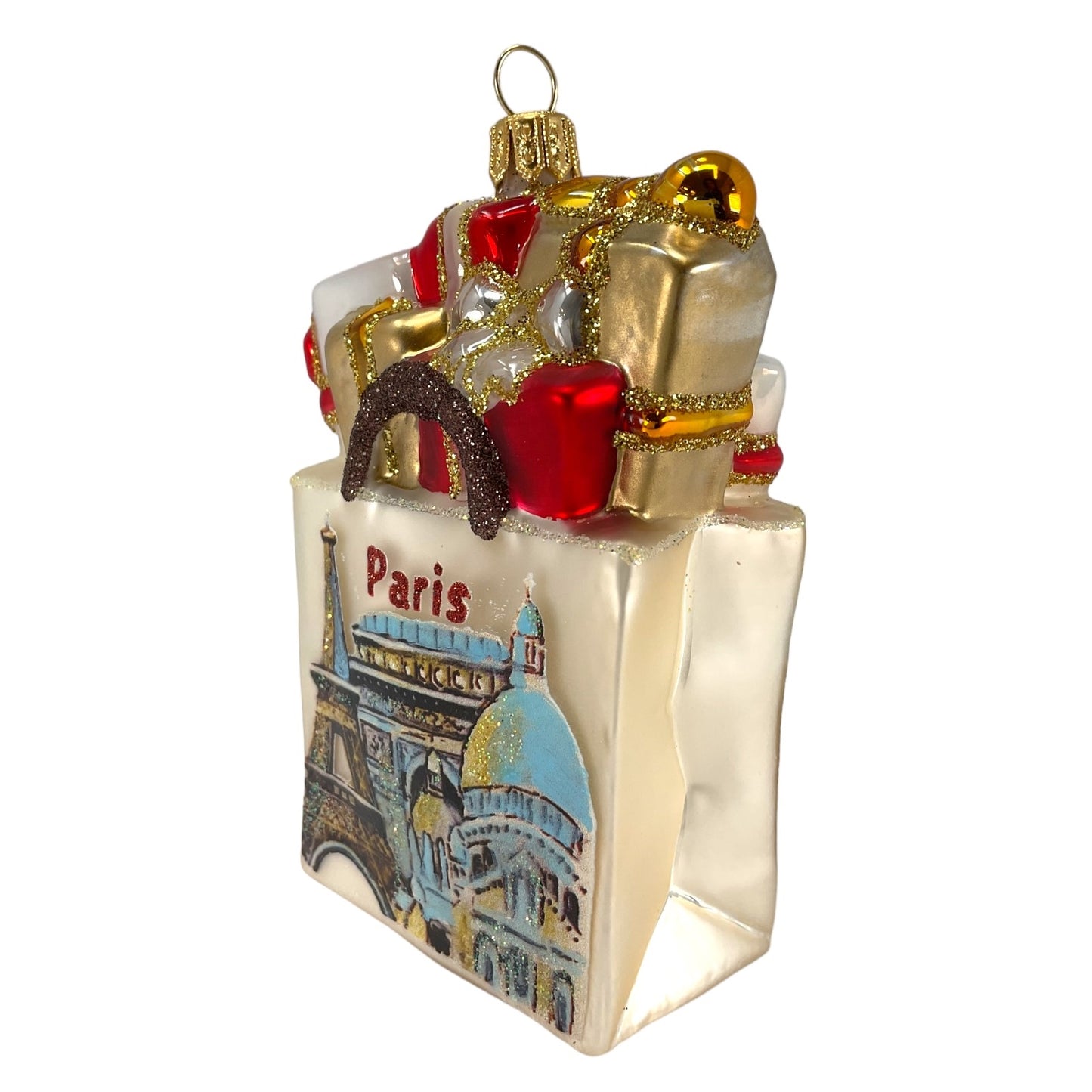 Pinnacle Peak Trading Paris France Shopping Bag Polish Glass Christmas Ornament Travel Decoration