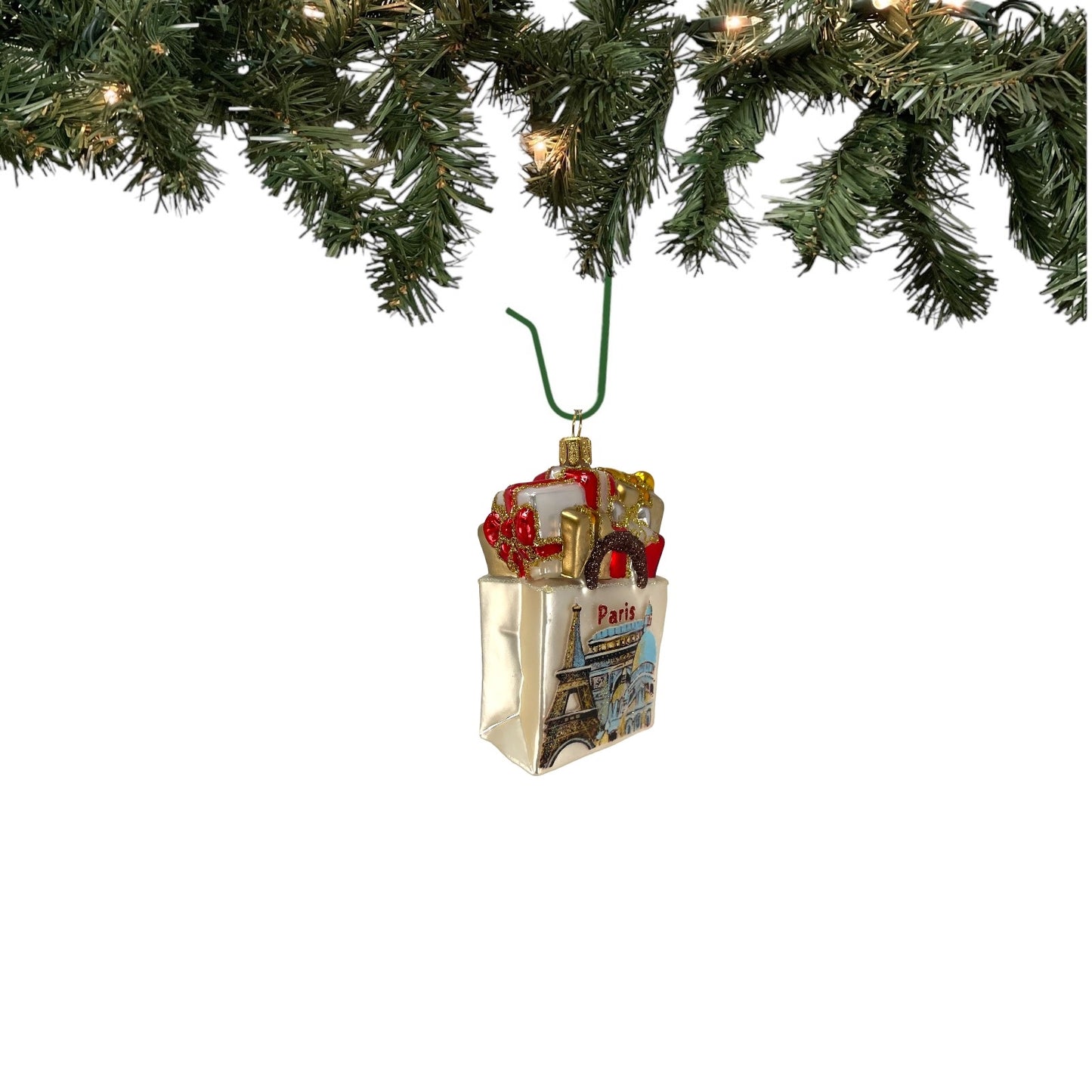 Pinnacle Peak Trading Paris France Shopping Bag Polish Glass Christmas Ornament Travel Decoration
