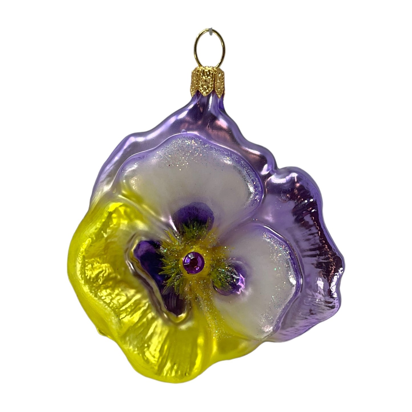 Purple and Yellow Flower Polish Glass Christmas Tree Ornaments Set of 2