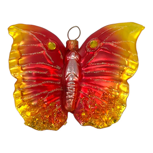 Orange and Yellow Butterfly Polish Glass Christmas Tree Ornament