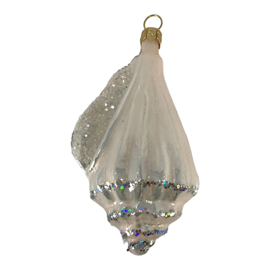 White Seashell Polish Glass Christmas Tree Ornament