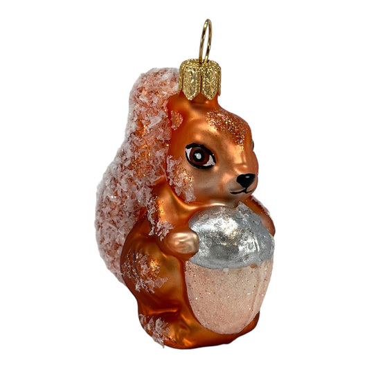 Squirrel holding Acorn Polish Glass Christmas Tree Ornament