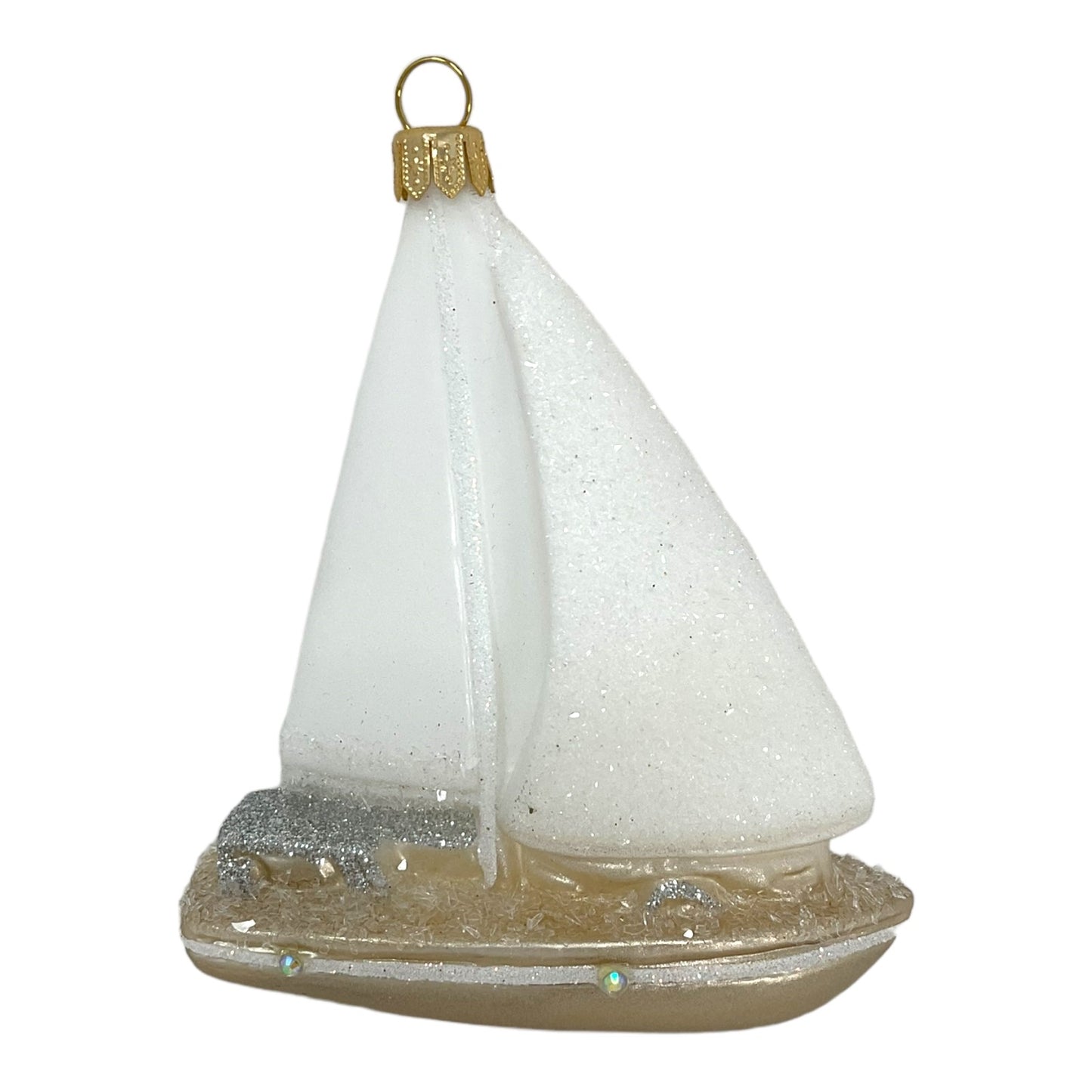 White and Gold Sailboat Ornament