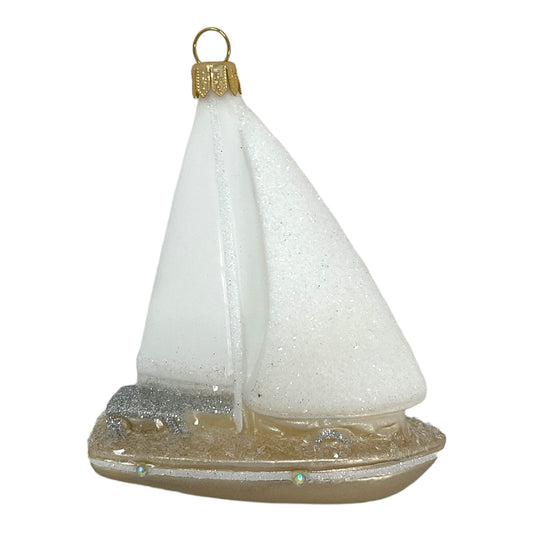 White and Gold Sailboat Ornament