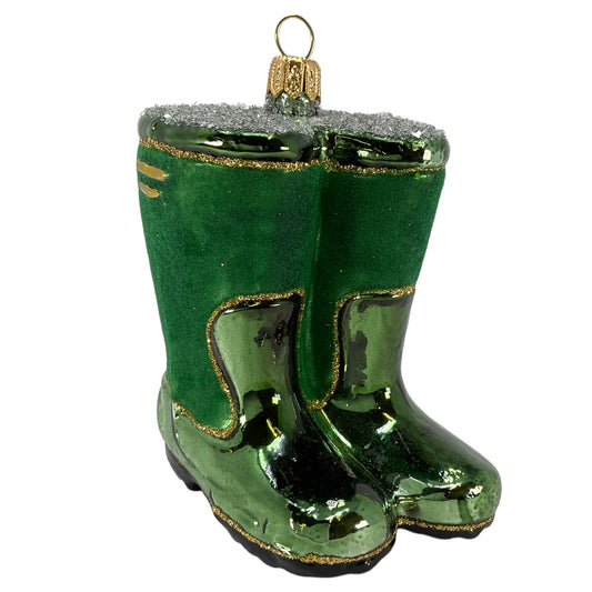 Green Rain Garden Boots Polish Glass Christmas Tree Ornament