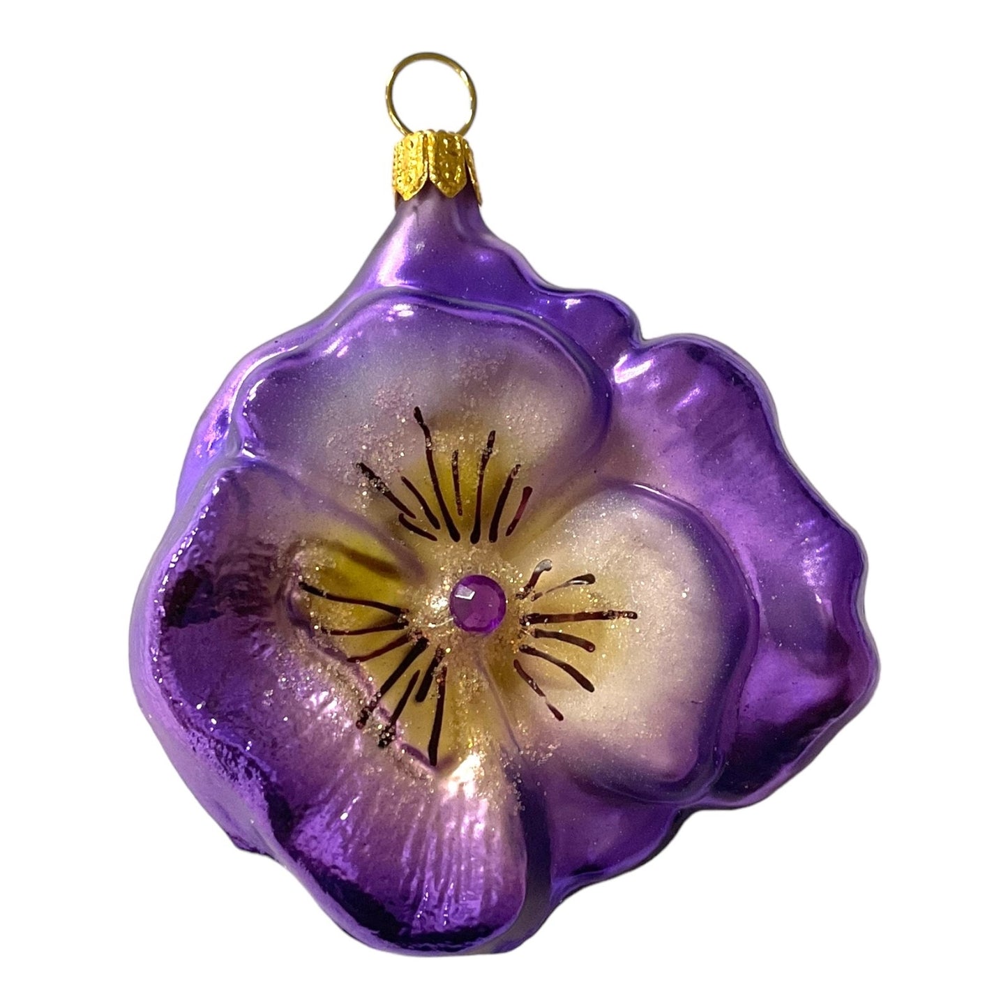 Purple Flower Polish Glass Christmas Tree Ornaments Set of 2