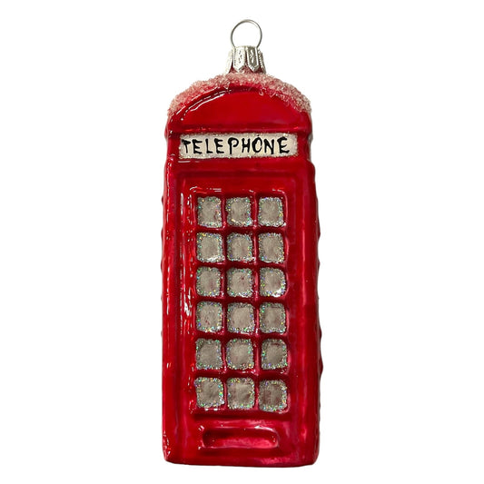 British Telephone Booth Polish Glass Christmas Tree Ornament