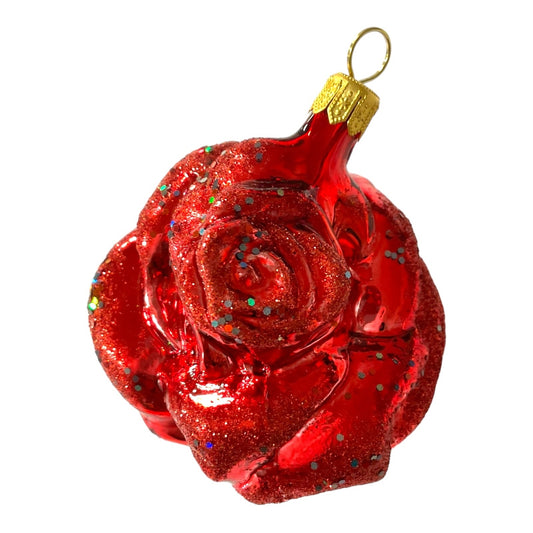 Red Rose Polish Glass Christmas Tree Ornament