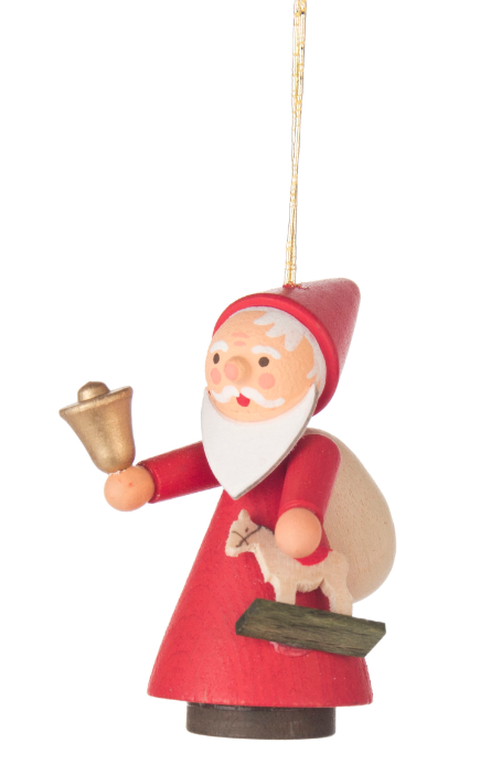 Santa Claus with Bell German Wood Christmas Ornament Made in Germany