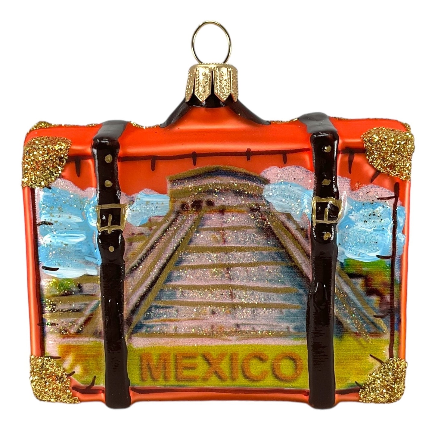 Mexico Travel Suitcase Polish Blown Glass Christmas Ornament ONE Decoration