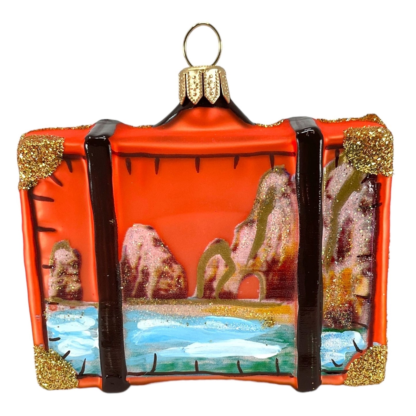 Mexico Travel Suitcase Polish Blown Glass Christmas Ornament ONE Decoration
