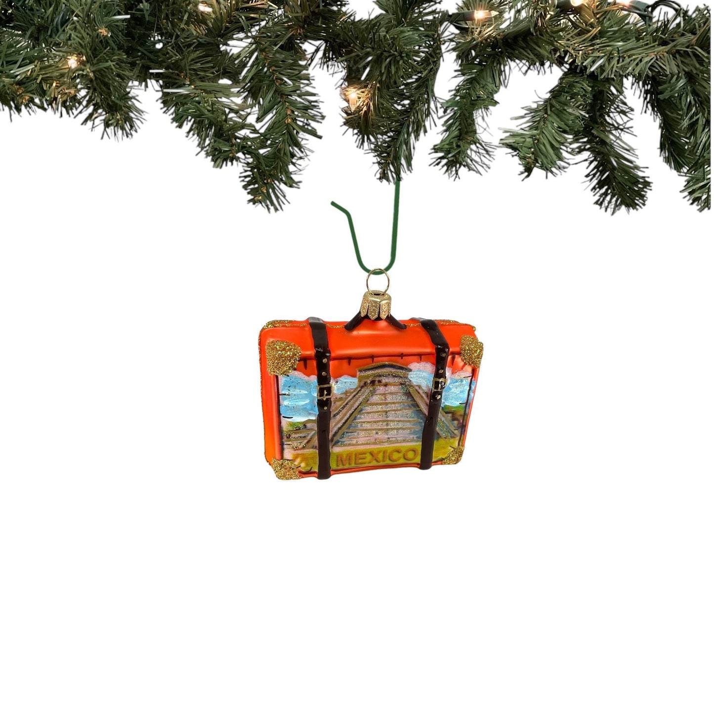 Mexico Travel Suitcase Polish Blown Glass Christmas Ornament ONE Decoration