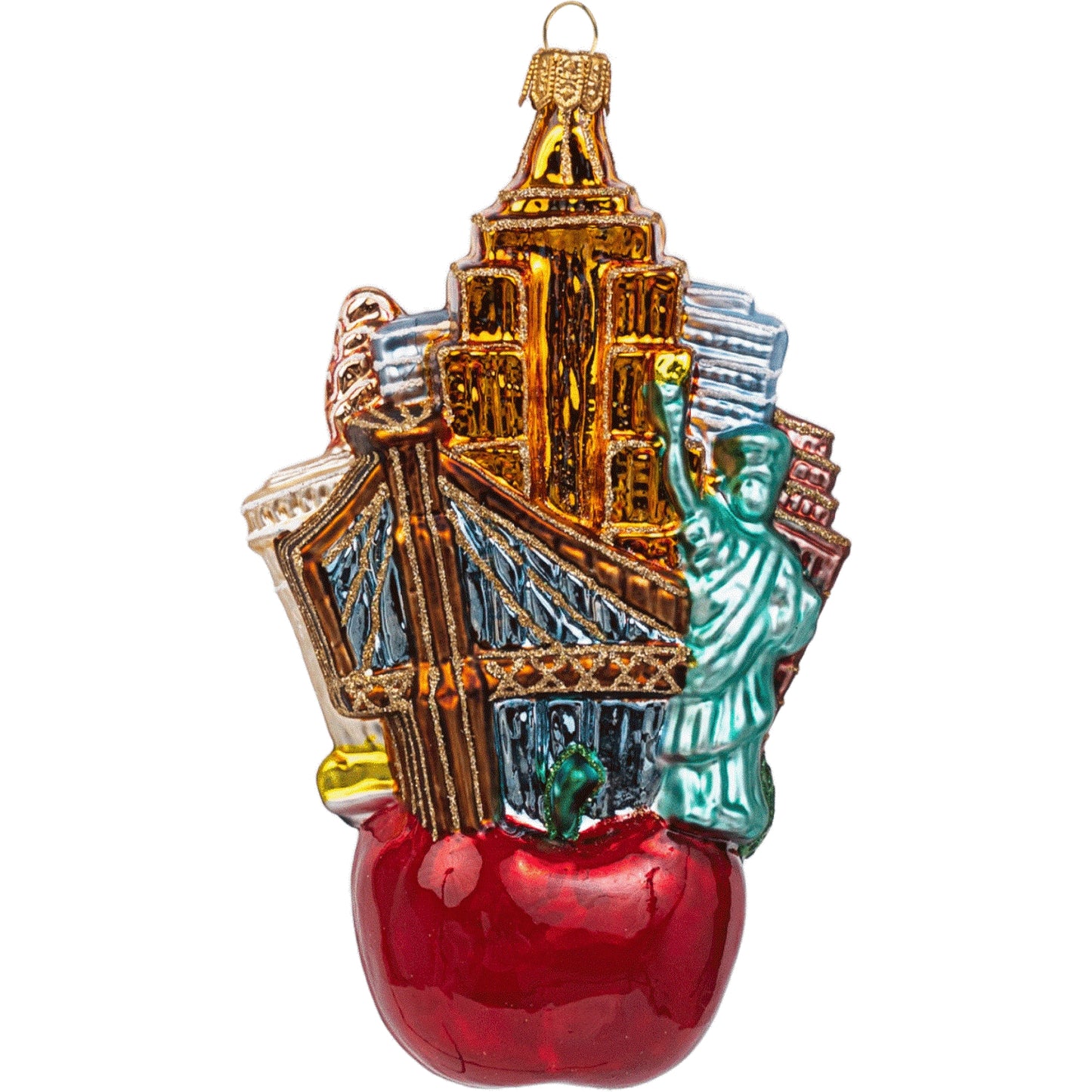 Pinnacle Peak Trading The Big Apple New York Landscape Polish Mouth Blown Glass Christmas Ornament