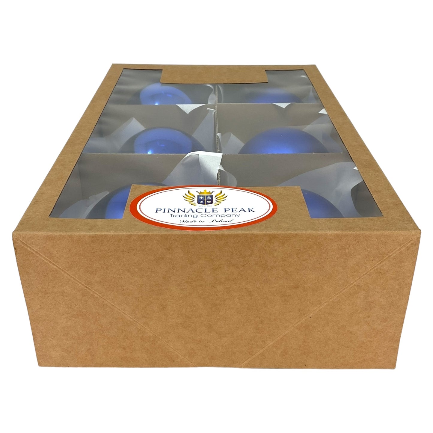Pinnacle Peak Trading Blue Shiny and Matte Polish Glass 80mm Ball Bauble Ornaments 6 Piece Made in Poland 3.1 Inch