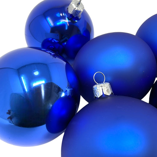 Pinnacle Peak Trading Blue Shiny and Matte Polish Glass 80mm Ball Bauble Ornaments 6 Piece Made in Poland 3.1 Inch