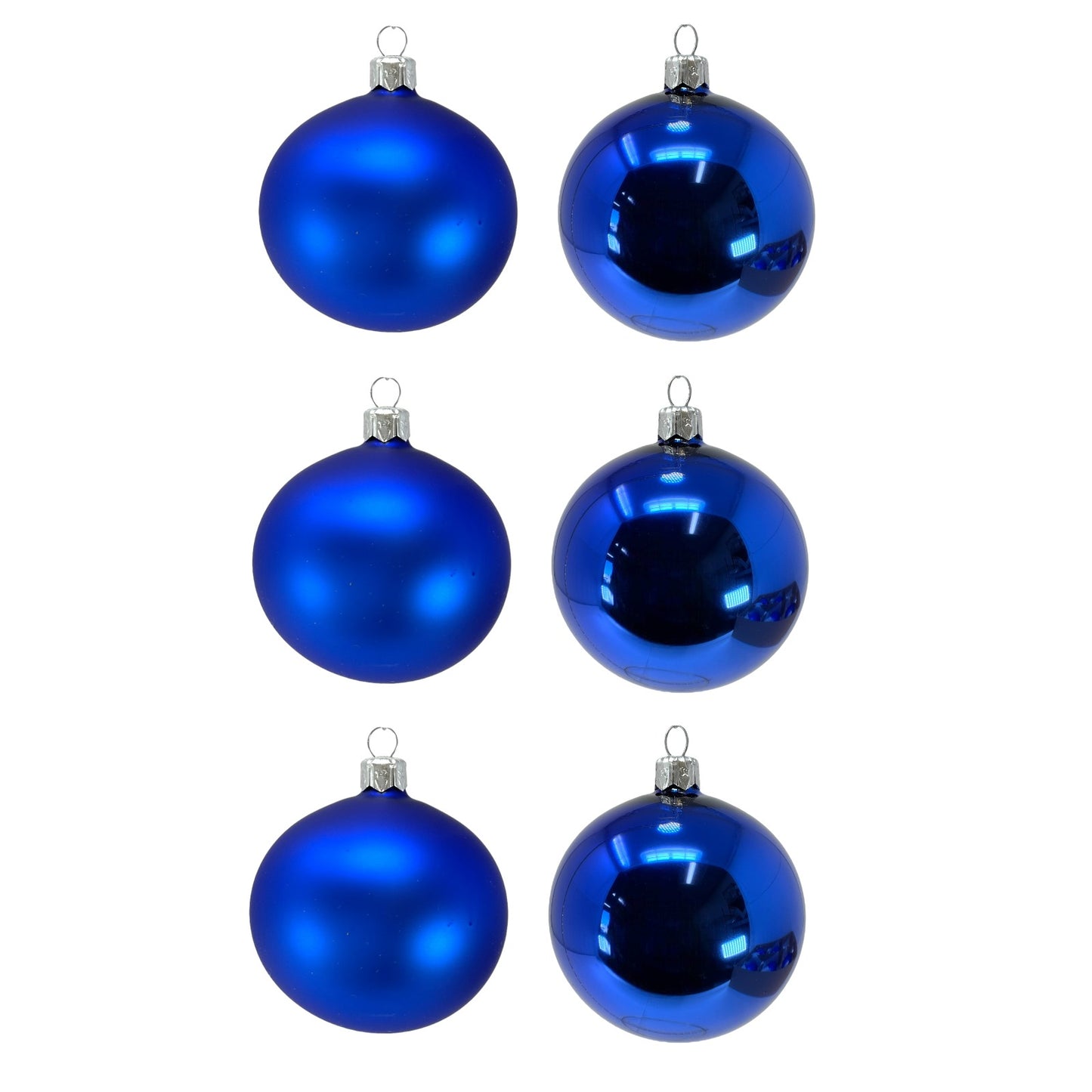 Pinnacle Peak Trading Blue Shiny and Matte Polish Glass 80mm Ball Bauble Ornaments 6 Piece Made in Poland 3.1 Inch