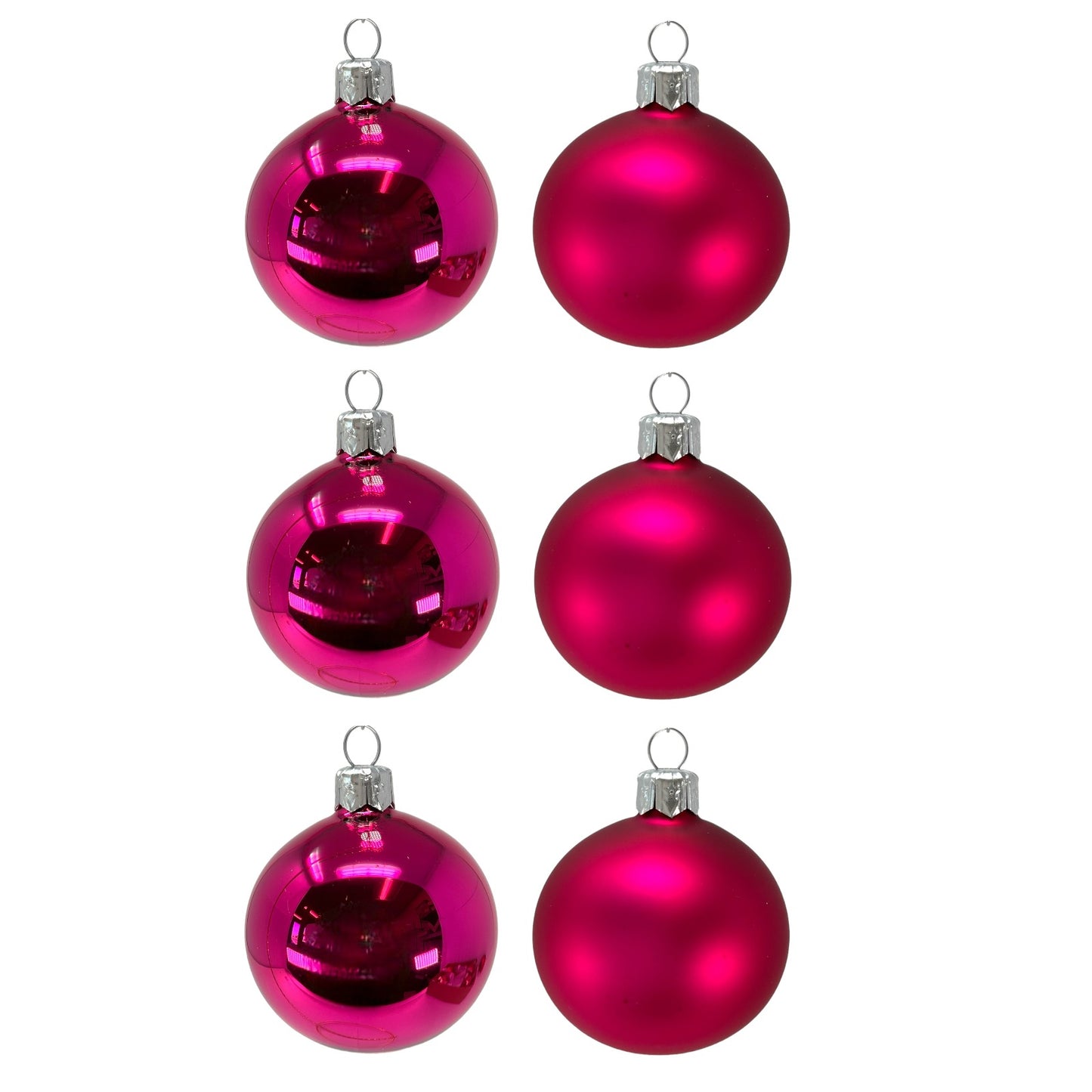Pinnacle Peak Trading Pink Shiny and Matte Polish Glass 60mm Ball Bauble Ornaments 6 Piece Made in Poland 2.4 Inch