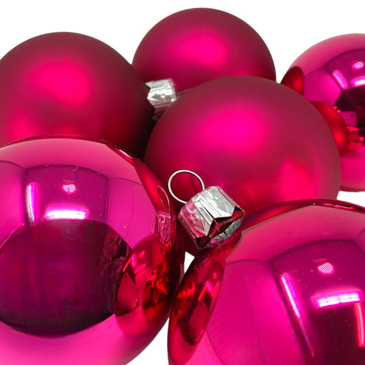 Pinnacle Peak Trading Pink Shiny and Matte Polish Glass 60mm Ball Bauble Ornaments 6 Piece Made in Poland 2.4 Inch