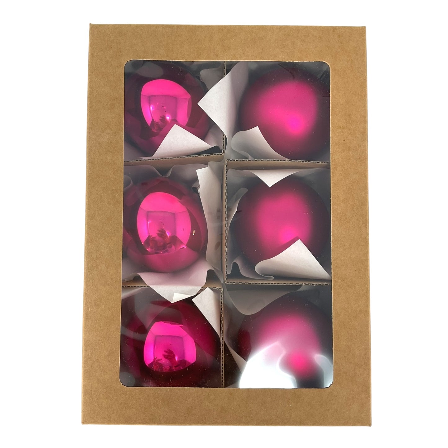 Pinnacle Peak Trading Pink Shiny and Matte Polish Glass 60mm Ball Bauble Ornaments 6 Piece Made in Poland 2.4 Inch