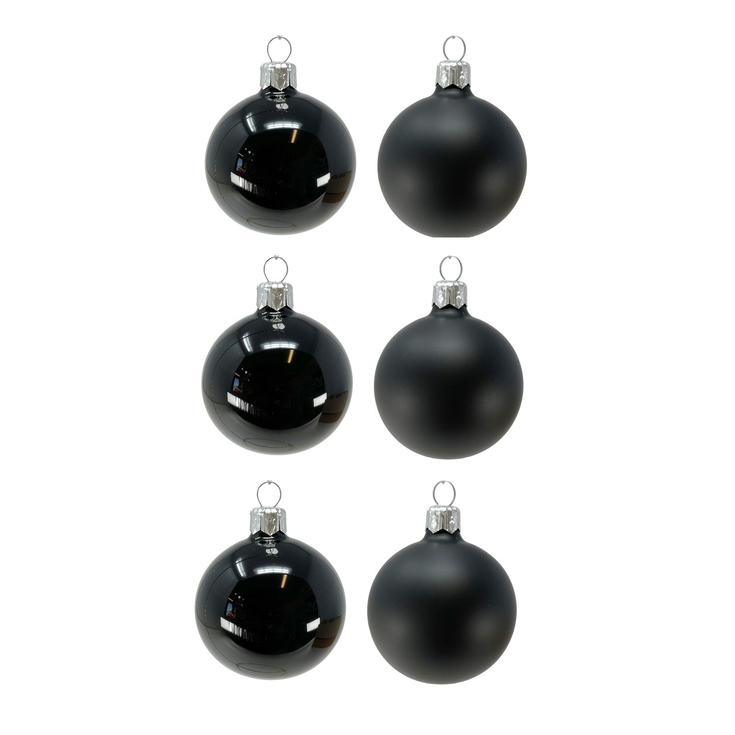 Pinnacle Peak Trading Black Shiny and Matte Polish Glass 60mm Ball Bauble Ornaments 6 Piece Made in Poland 2.4 Inch