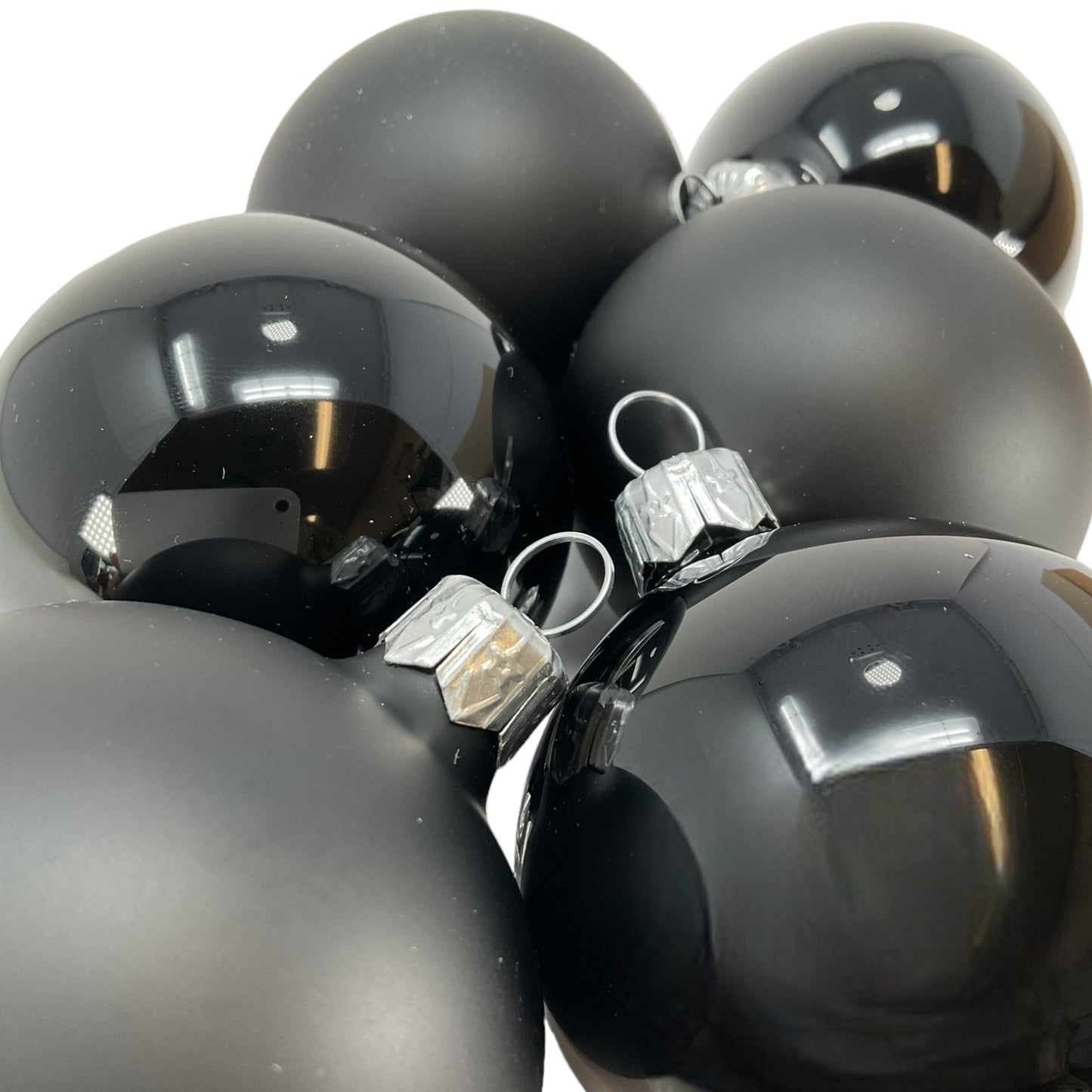 Pinnacle Peak Trading Black Shiny and Matte Polish Glass 60mm Ball Bauble Ornaments 6 Piece Made in Poland 2.4 Inch