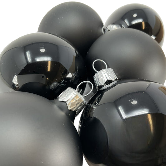 Pinnacle Peak Trading Black Shiny and Matte Polish Glass 60mm Ball Bauble Ornaments 6 Piece Made in Poland 2.4 Inch