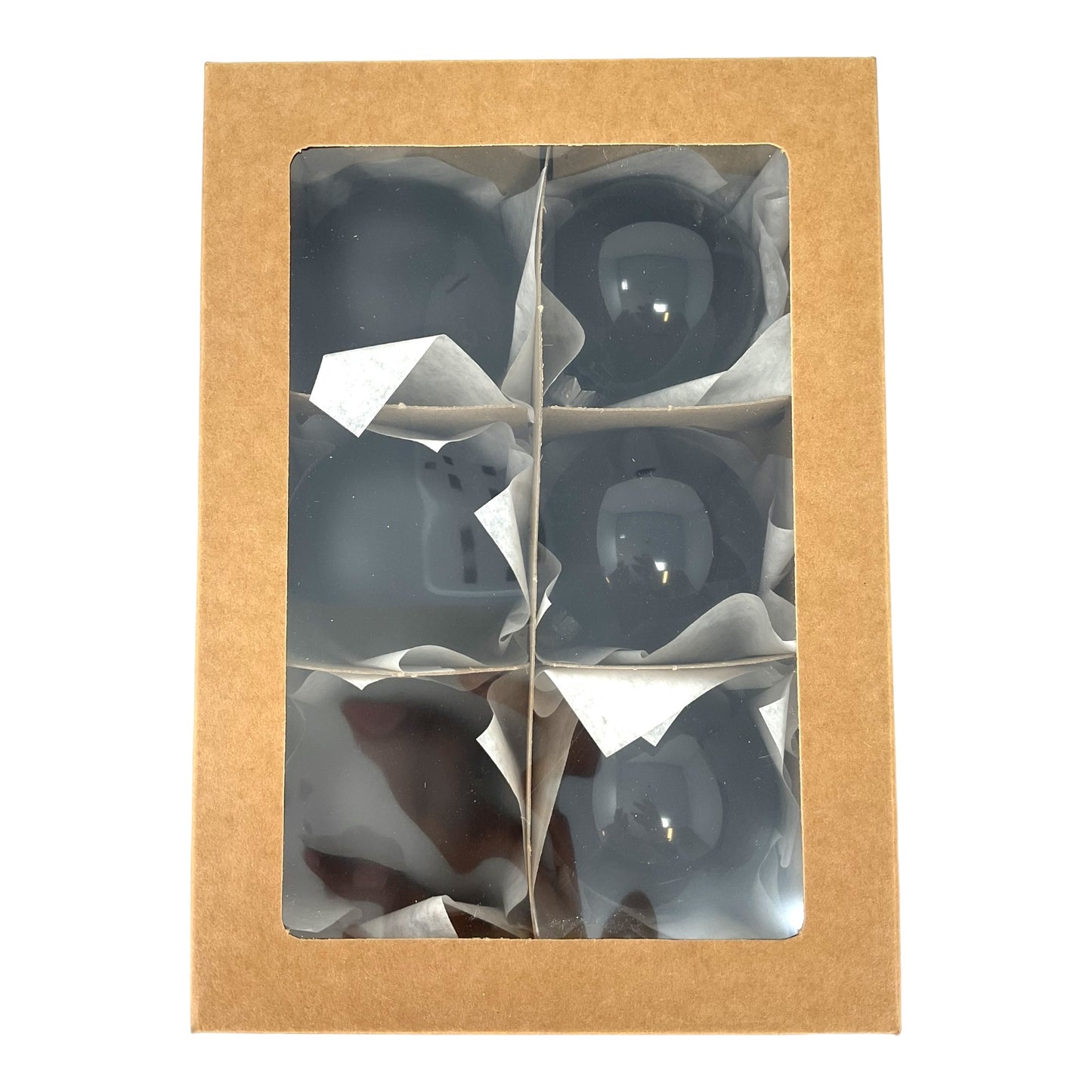 Pinnacle Peak Trading Black Shiny and Matte Polish Glass 60mm Ball Bauble Ornaments 6 Piece Made in Poland 2.4 Inch