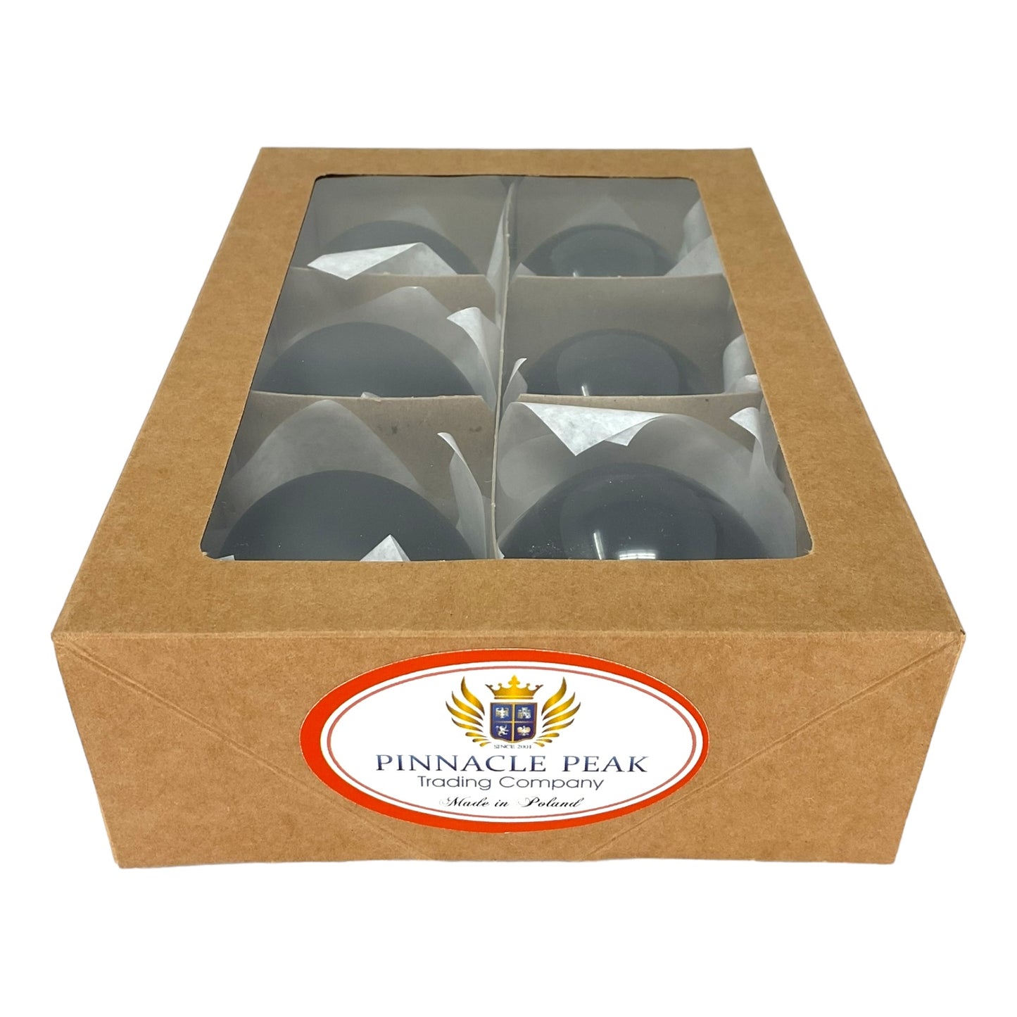 Pinnacle Peak Trading Black Shiny and Matte Polish Glass 60mm Ball Bauble Ornaments 6 Piece Made in Poland 2.4 Inch