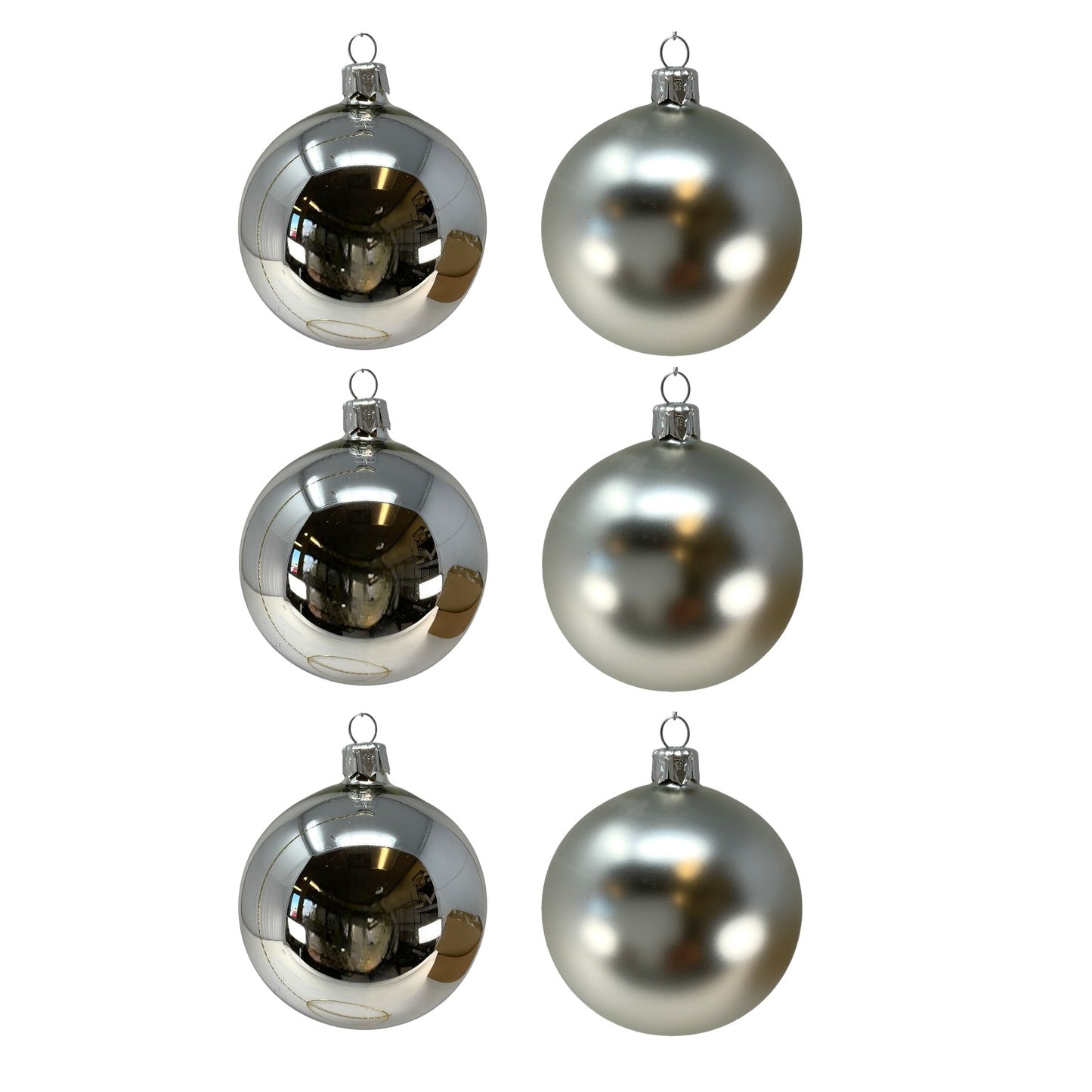 Pinnacle Peak Trading Silver Shiny and Matte Polish Glass 80mm Ball Bauble Ornaments 6 Piece Made in Poland 3.1 Inch