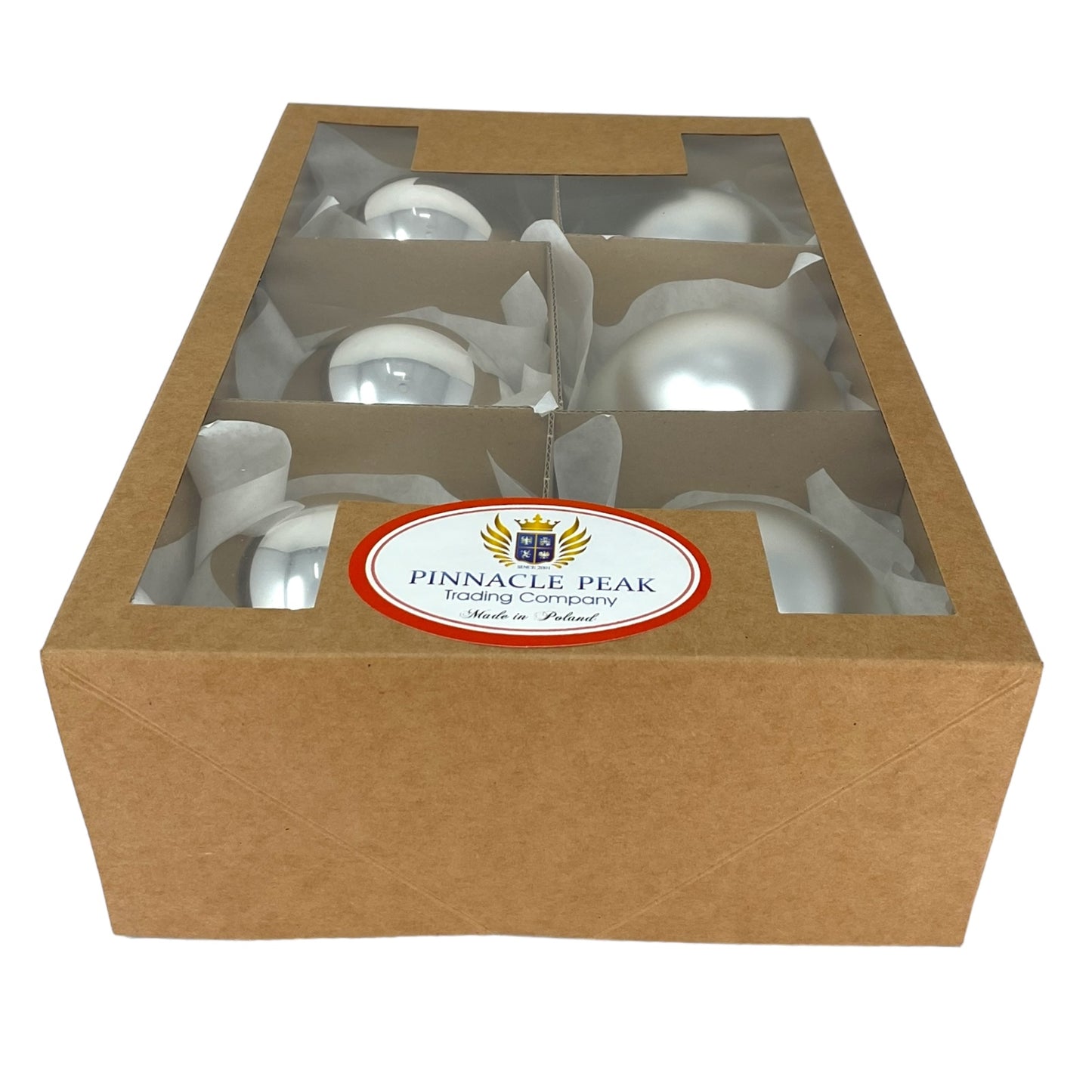 Pinnacle Peak Trading Silver Shiny and Matte Polish Glass 80mm Ball Bauble Ornaments 6 Piece Made in Poland 3.1 Inch