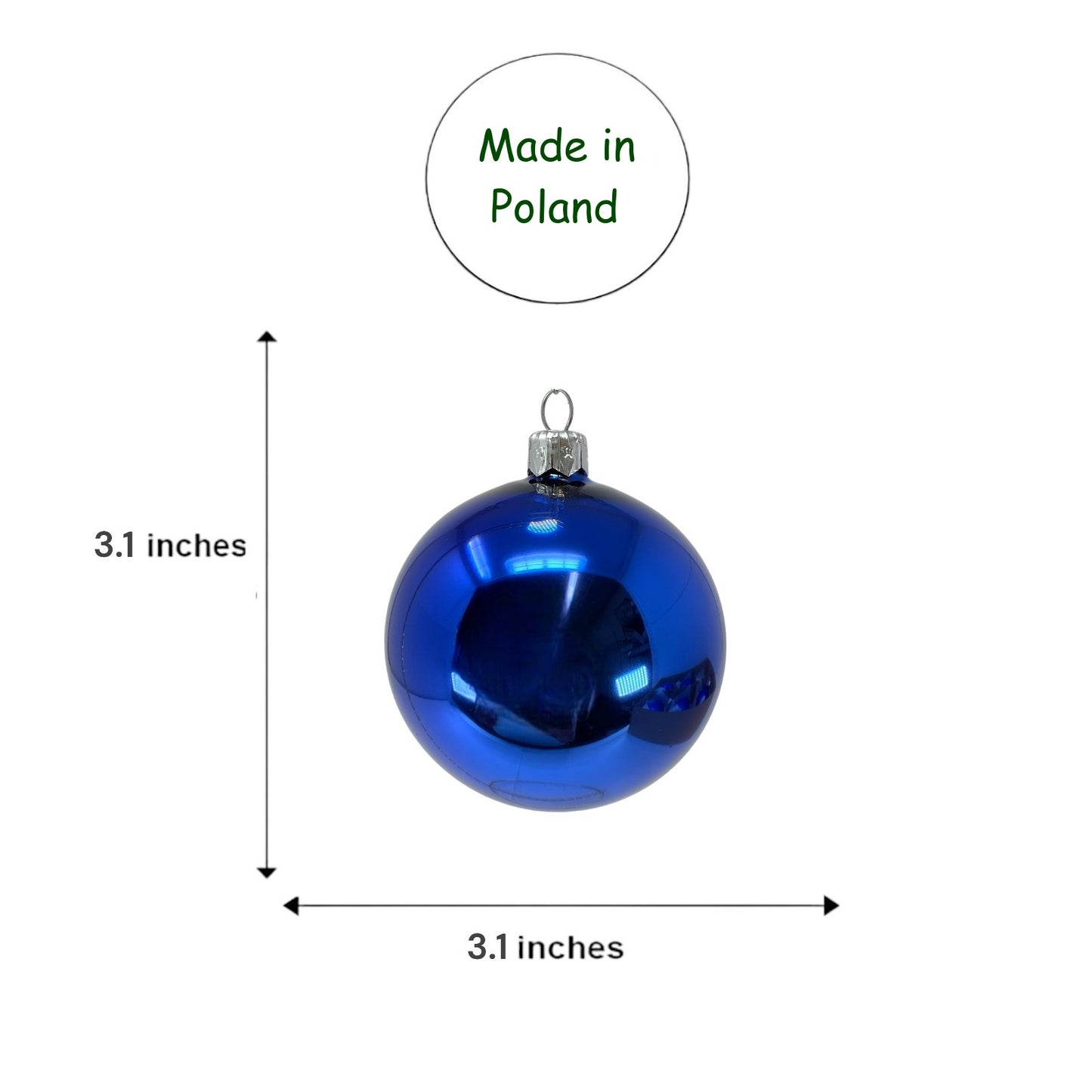 Pinnacle Peak Trading Blue Shiny and Matte Polish Glass 80mm Ball Bauble Ornaments 6 Piece Made in Poland 3.1 Inch