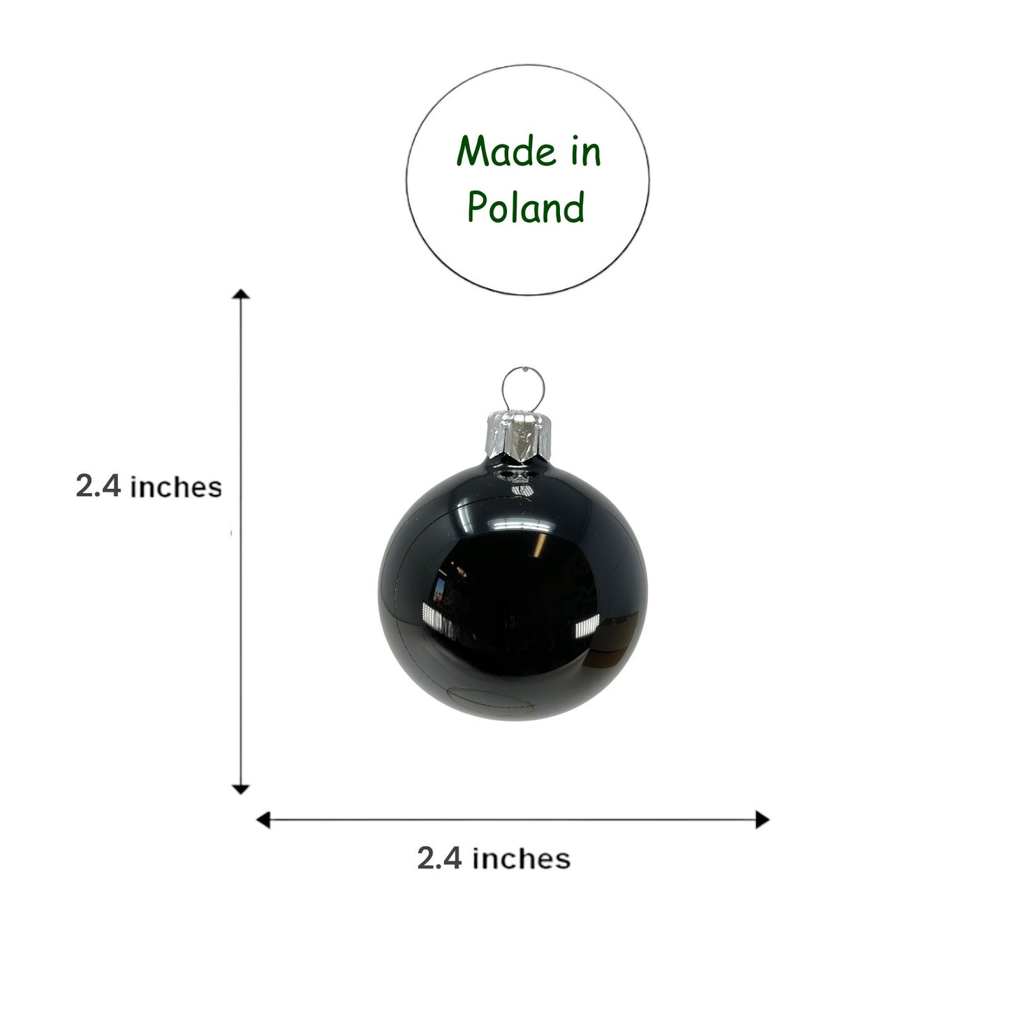 Pinnacle Peak Trading Black Shiny and Matte Polish Glass 60mm Ball Bauble Ornaments 6 Piece Made in Poland 2.4 Inch