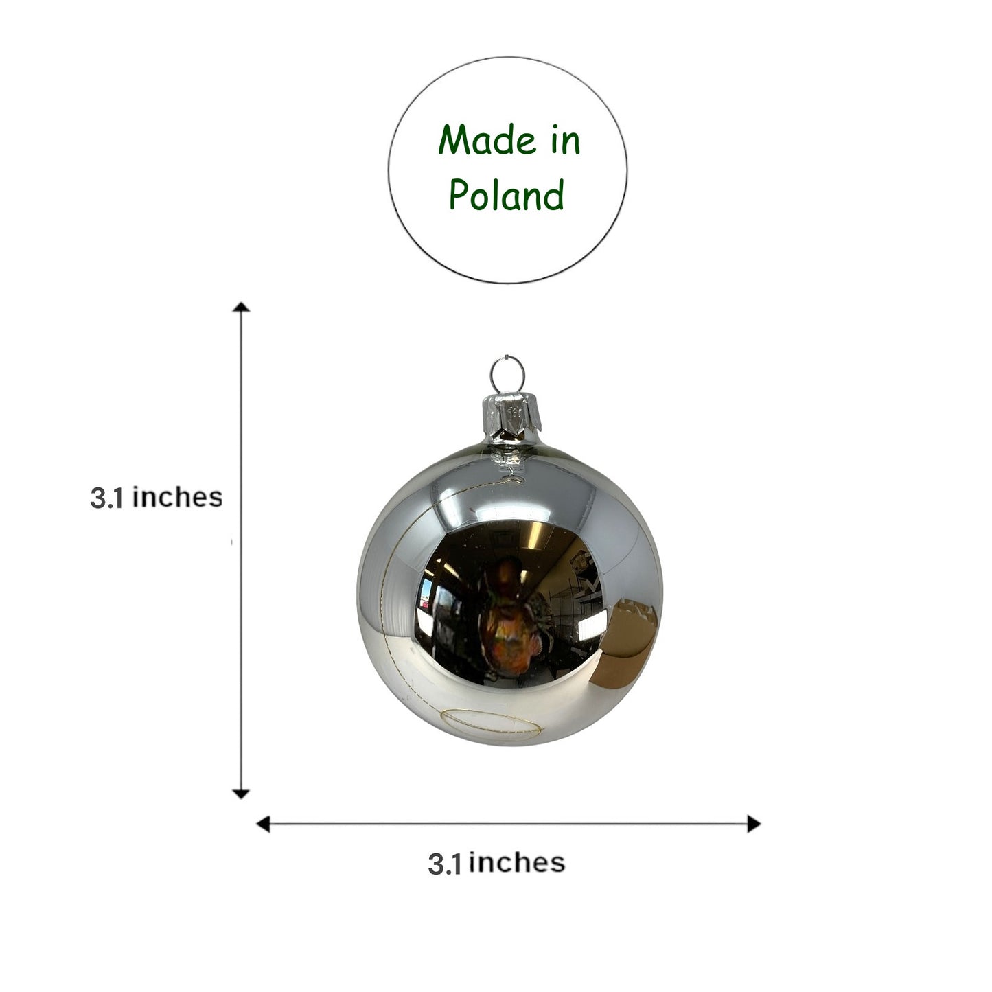 Pinnacle Peak Trading Silver Shiny and Matte Polish Glass 80mm Ball Bauble Ornaments 6 Piece Made in Poland 3.1 Inch