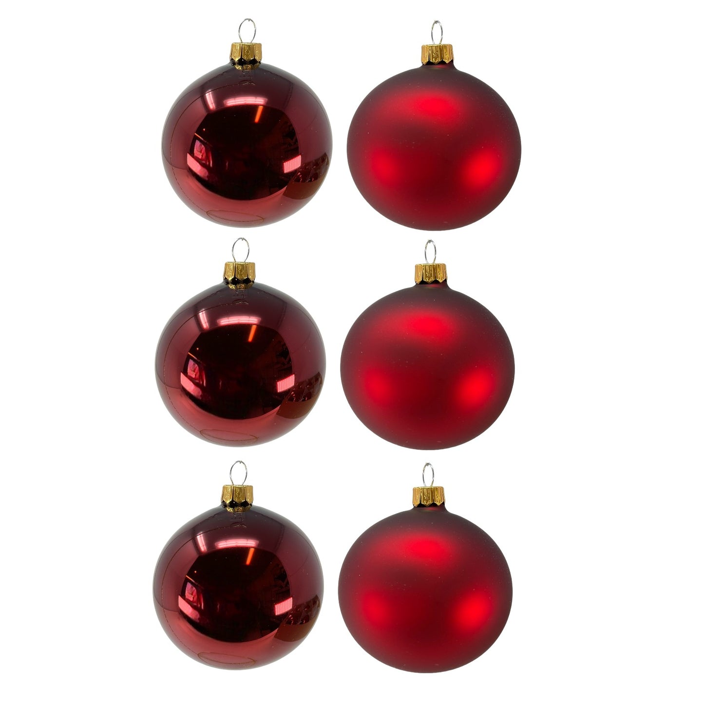 Pinnacle Peak Trading Burgundy Red Shiny and Matte Polish Glass 80mm Ball Bauble Ornaments 6 Piece Made in Poland 3.1 Inch