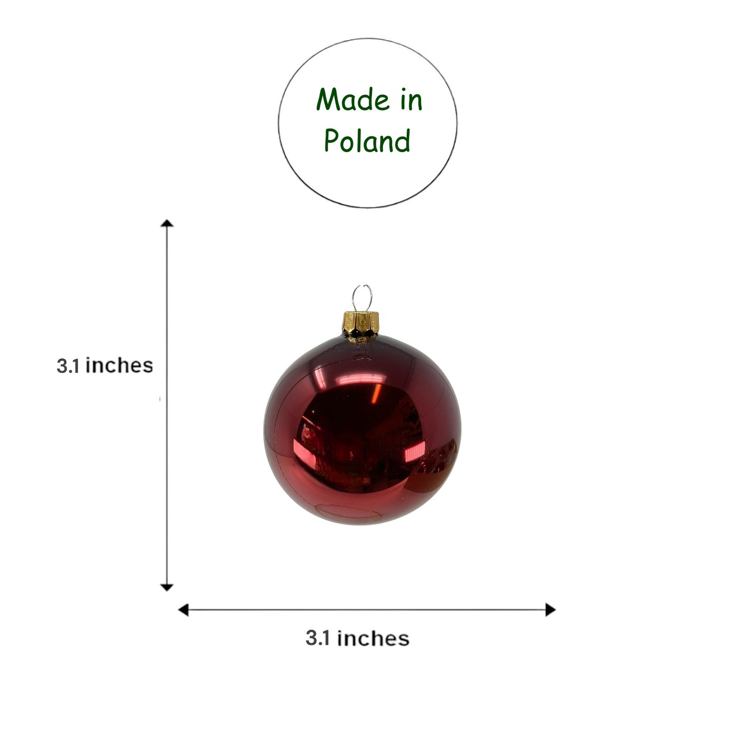 Pinnacle Peak Trading Burgundy Red Shiny and Matte Polish Glass 80mm Ball Bauble Ornaments 6 Piece Made in Poland 3.1 Inch