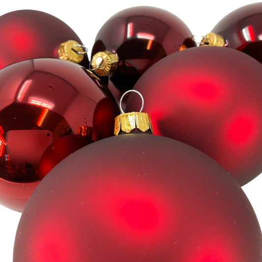 Pinnacle Peak Trading Burgundy Red Shiny and Matte Polish Glass 80mm Ball Bauble Ornaments 6 Piece Made in Poland 3.1 Inch