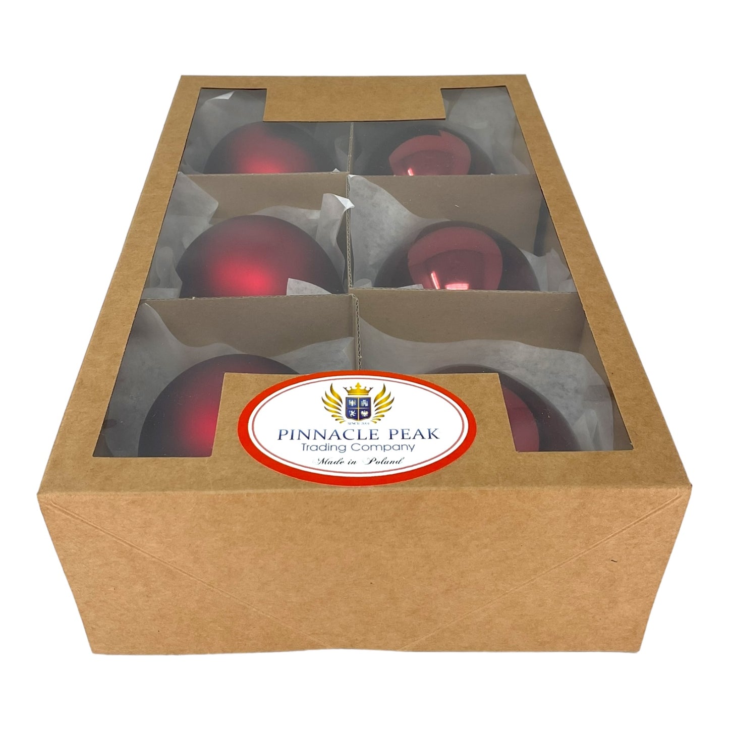 Pinnacle Peak Trading Burgundy Red Shiny and Matte Polish Glass 80mm Ball Bauble Ornaments 6 Piece Made in Poland 3.1 Inch