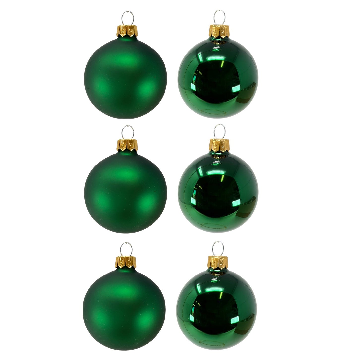 Pinnacle Peak Trading Christmas Green Shiny and Matte Polish Glass 60mm Ball Bauble Ornaments 6 Piece Made in Poland 2.4 Inch