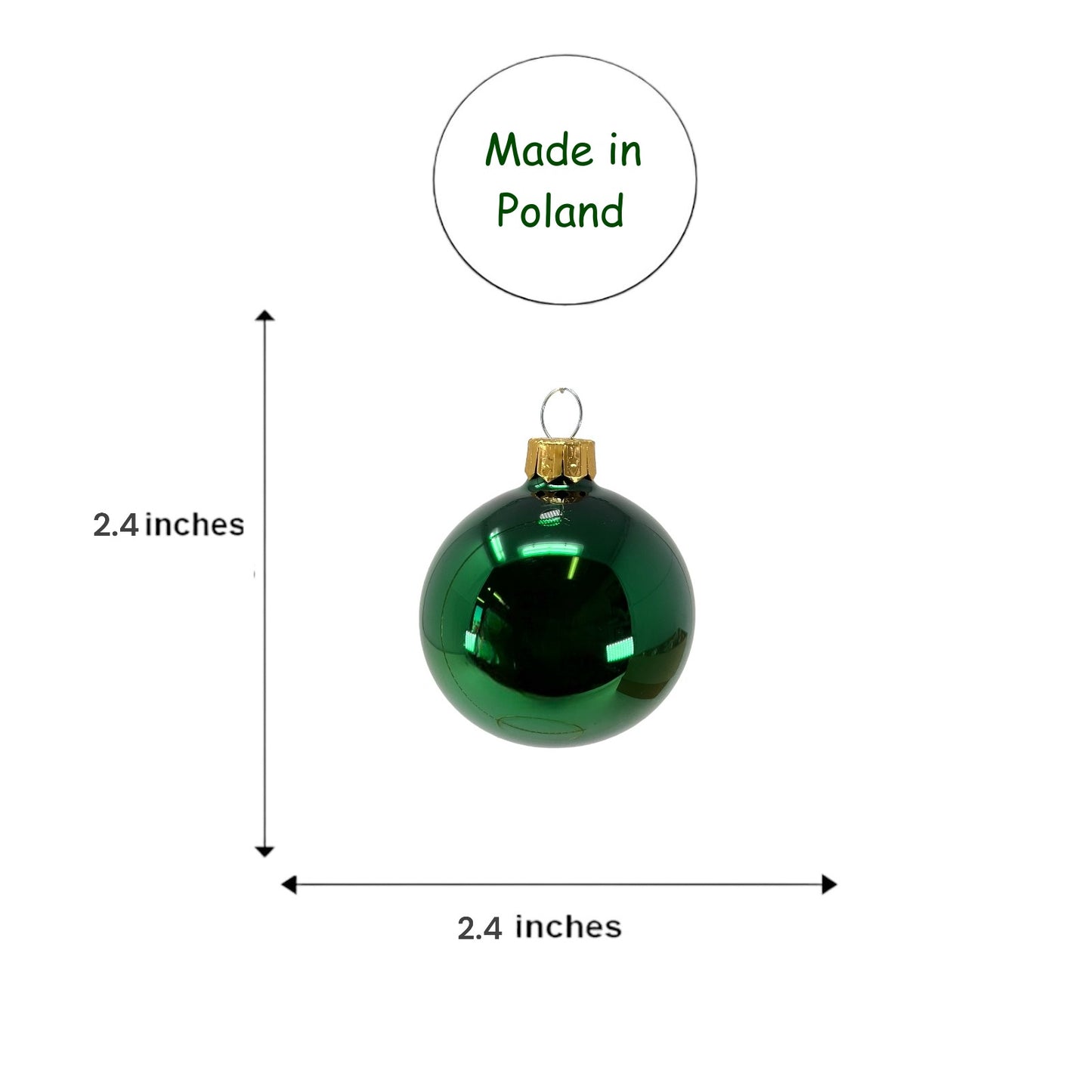 Pinnacle Peak Trading Christmas Green Shiny and Matte Polish Glass 60mm Ball Bauble Ornaments 6 Piece Made in Poland 2.4 Inch